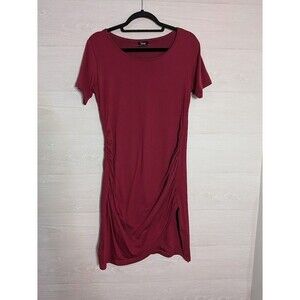 ALINA MAE Maternity Dress Large Burgundy Ruched Wrap Bodycon Short Sleeve